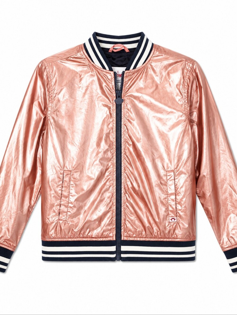Appaman Girls Metallic Pink Bomber Jacket Rose Gold Zip Up Size 8